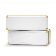 Coffre 2 tiroirs avec structure en bois massif laqué blanc et détails en laiton plaqué or 177-White Flight Case of 2