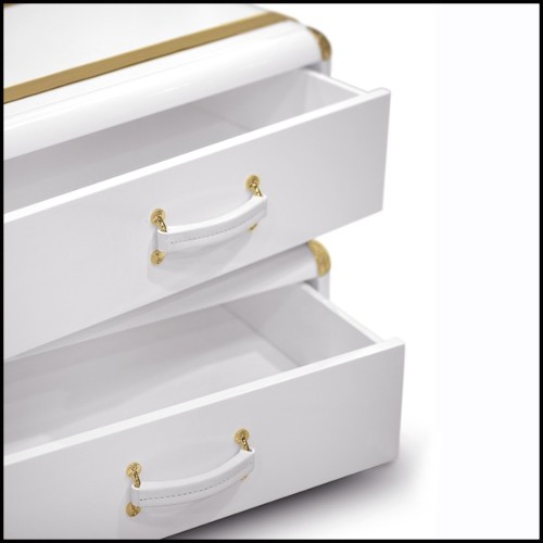 Coffre 2 tiroirs avec structure en bois massif laqué blanc et détails en laiton plaqué or 177-White Flight Case of 2
