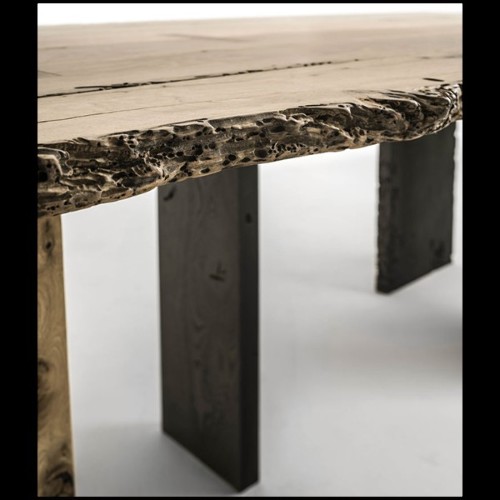 Table de repas avec structure en bois brut de chêne massif naturel 154-Oak Raw