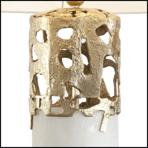 Lampe de table avec structure en bronze forgé massif et sélénite solide 179-Anna