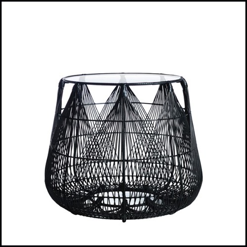 Side table in black finish with steel structure and polyethylene braided 178-Hanging Top