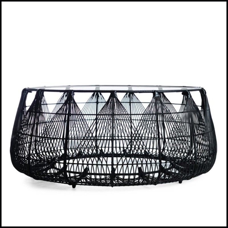 Coffee table in black or white finish with steel structure and polyethylene braided 178-Hanging Top