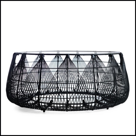 Coffee table in black or white finish with steel structure and polyethylene braided 178-Hanging Top