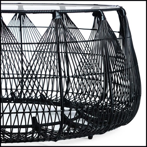 Coffee table in black or white finish with steel structure and polyethylene braided 178-Hanging Top