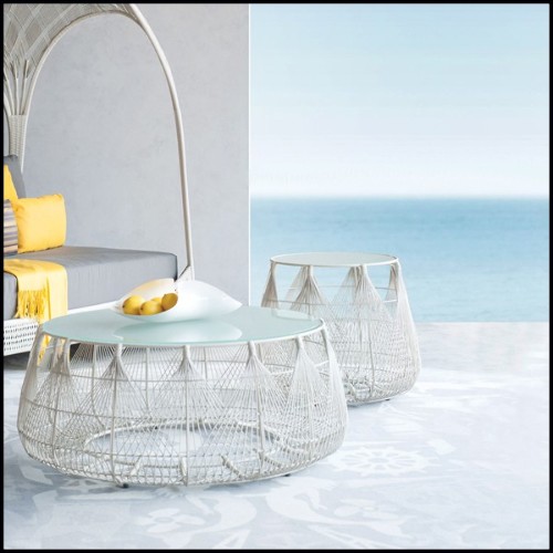 Coffee table in black or white finish with steel structure and polyethylene braided 178-Hanging Top