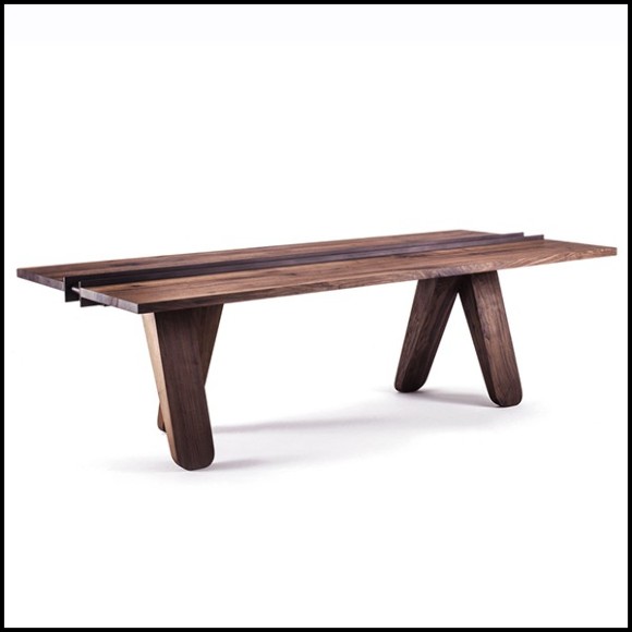 Table de repas avec structure en bois de noyer massif avec partie centrale en fer forgé laqué fin 154-Sharing