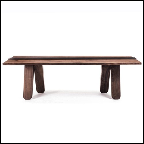 Table de repas avec structure en bois de noyer massif avec partie centrale en fer forgé laqué fin 154-Sharing