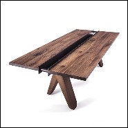 Table de repas avec structure en bois de noyer massif avec partie centrale en fer forgé laqué fin 154-Sharing