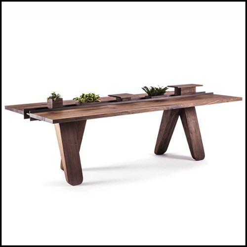 Table de repas avec structure en bois de noyer massif avec partie centrale en fer forgé laqué fin 154-Sharing