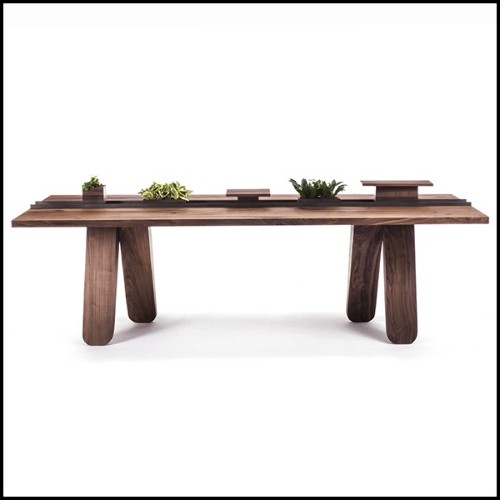 Table de repas avec structure en bois de noyer massif avec partie centrale en fer forgé laqué fin 154-Sharing