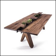 Table de repas avec structure en bois de noyer massif avec partie centrale en fer forgé laqué fin 154-Sharing