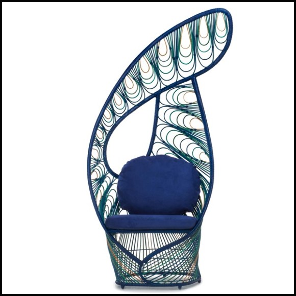 Chair made in natural rattan in blue finish 178-Birdy