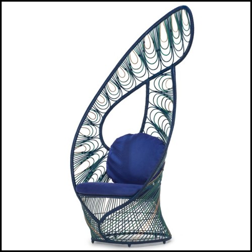 Chair made in natural rattan in blue finish 178-Birdy