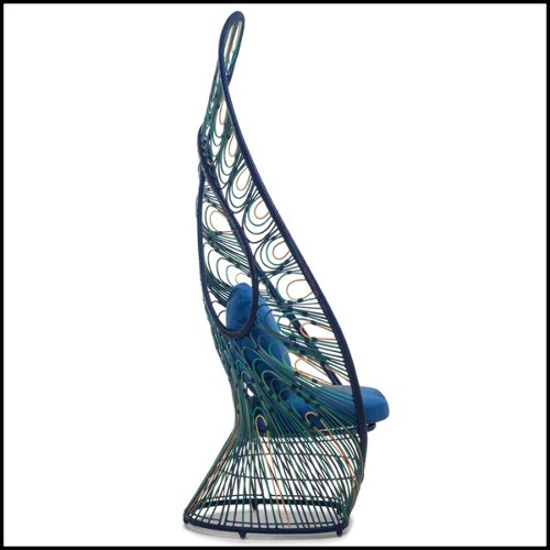 Chair made in natural rattan in blue finish 178-Birdy