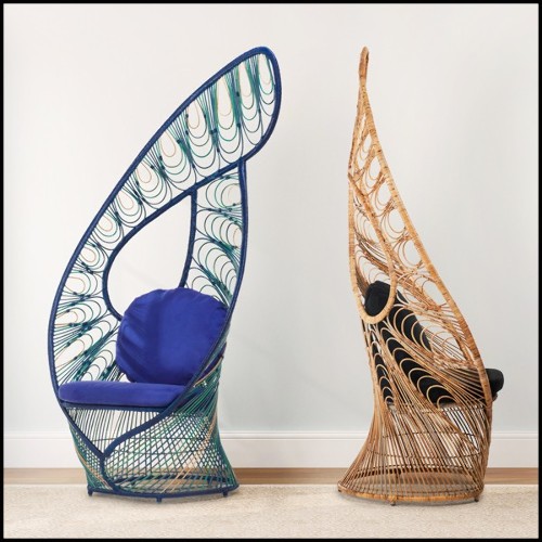 Chaise avec structure en rotin naturel finition bleu 178-Birdy