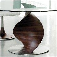 Table avec base sculptée à la main en bois de noyer massif poli et plateau en verre trempé 163-Round ADN