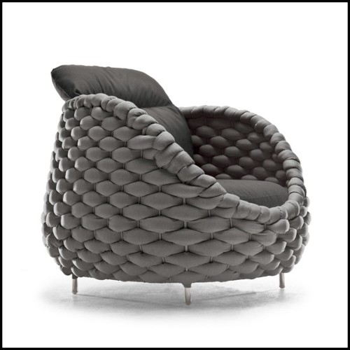 Armchair upholstered with foam and covered with polypile and wool fabric in charcoal finish 178-Knotted Up