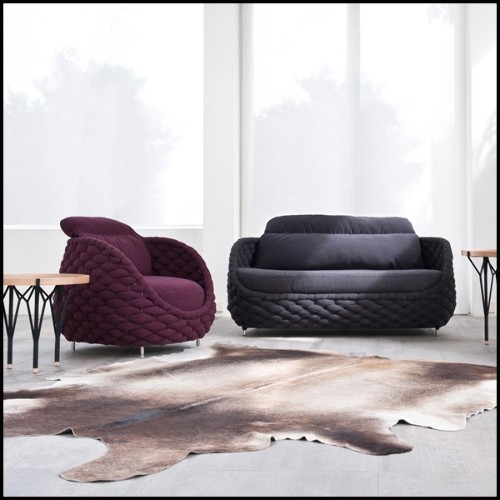 Armchair upholstered with foam and covered with polypile and wool fabric in charcoal finish 178-Knotted Up