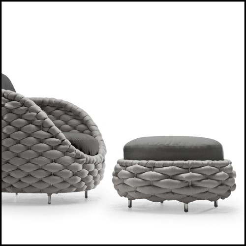 Stool upholstered with foam and covered with polypile and wool fabric in charcoal finish 178-Knotted Up