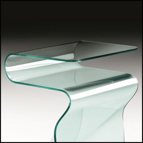 Side table casted in one slab of curved clear glass in 10 mm thickness 146-Wavy Glass