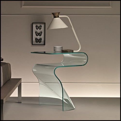 Side table casted in one slab of curved clear glass in 10 mm thickness 146-Wavy Glass