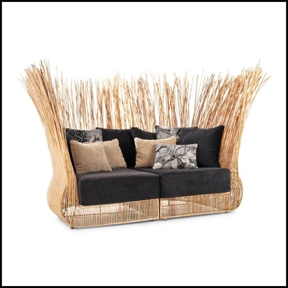 Sofa with structure in steel and natural rattan composed of 2 corner lounge chairs 178-Bundle double