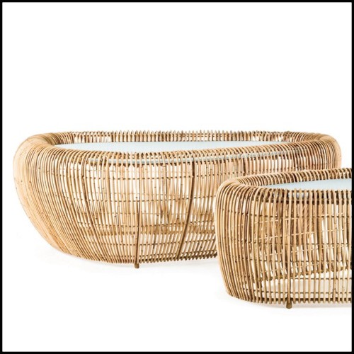 Table basse avec structure en acier et rotin naturel 178-Bundle Lounge