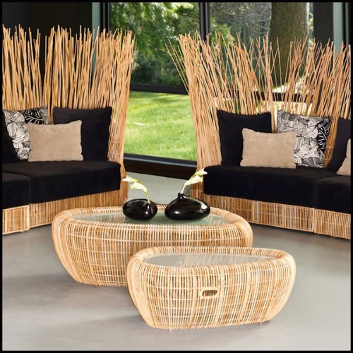Table basse avec structure en acier et rotin naturel 178-Bundle Lounge