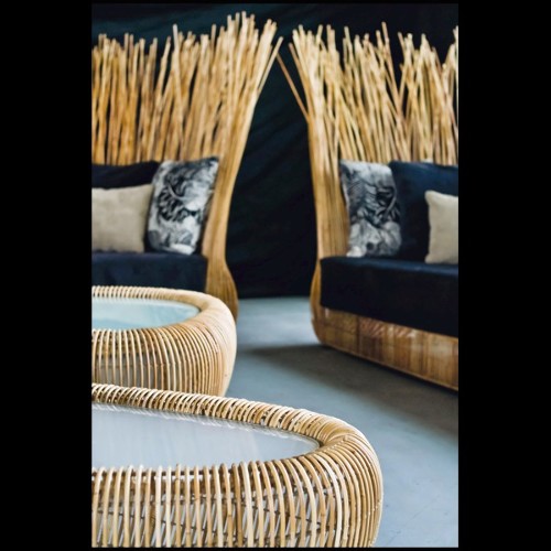 Table basse avec structure en acier et rotin naturel 178-Bundle Lounge