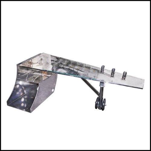 Desk in riveted polished aluminium PC-Aircraft Wing