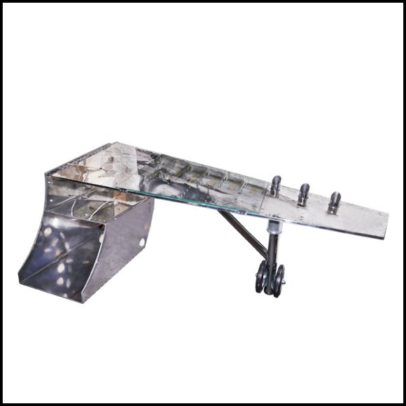 Desk in riveted polished aluminium PC-Aircraft Wing