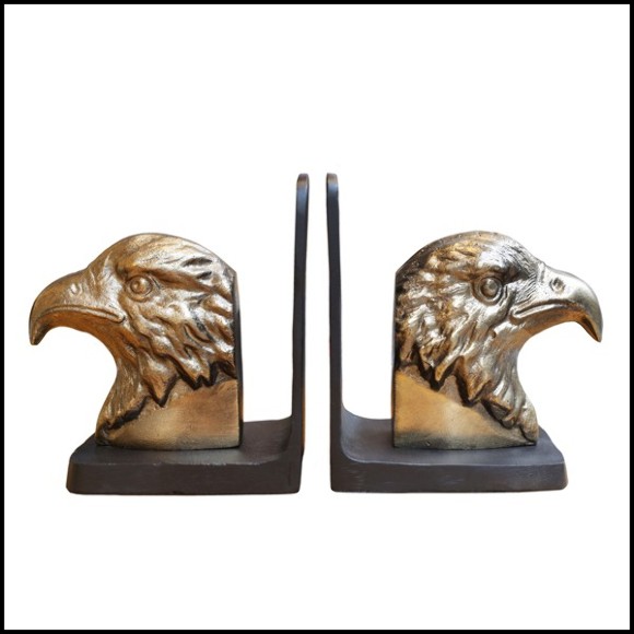 Set de 2 serre-livres avec structure en métal doré sur socle en métal noirci 181-Eagles Set 2
