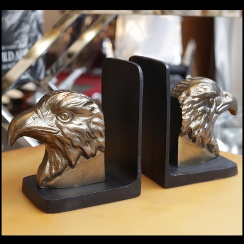 Set de 2 serre-livres avec structure en métal doré sur socle en métal noirci 181-Eagles Set 2