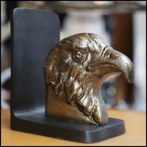 Set de 2 serre-livres avec structure en métal doré sur socle en métal noirci 181-Eagles Set 2