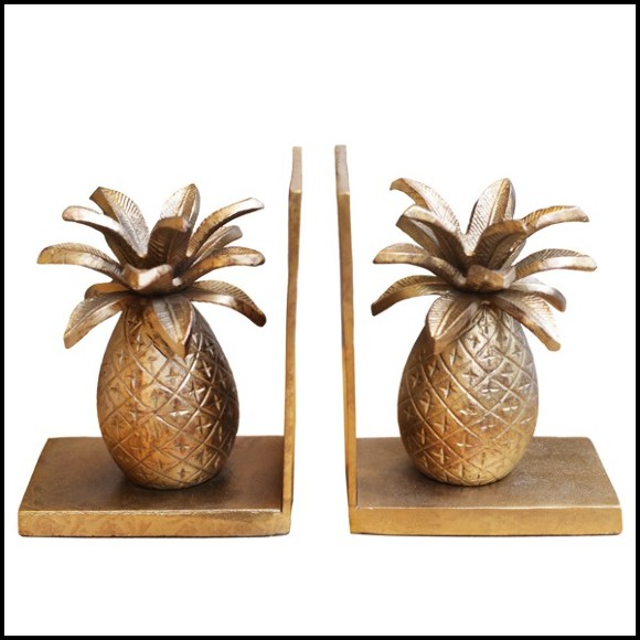 Set de 2 serre-livres avec structure en métal doré sur socle en métal noirci 181-Pineapple set of 2