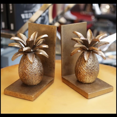 Set de 2 serre-livres avec structure en métal doré sur socle en métal noirci 181-Pineapple set of 2