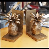 Set de 2 serre-livres avec structure en métal doré sur socle en métal noirci 181-Pineapple set of 2