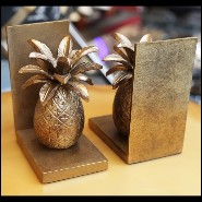Set de 2 serre-livres avec structure en métal doré sur socle en métal noirci 181-Pineapple set of 2