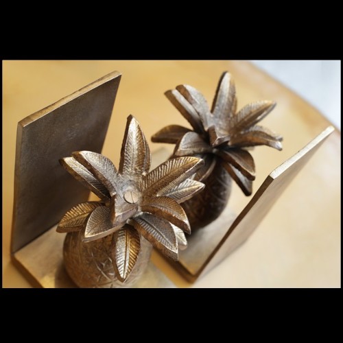 Set de 2 serre-livres avec structure en métal doré sur socle en métal noirci 181-Pineapple set of 2