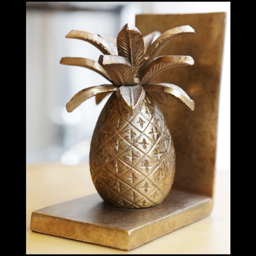 Set de 2 serre-livres avec structure en métal doré sur socle en métal noirci 181-Pineapple set of 2