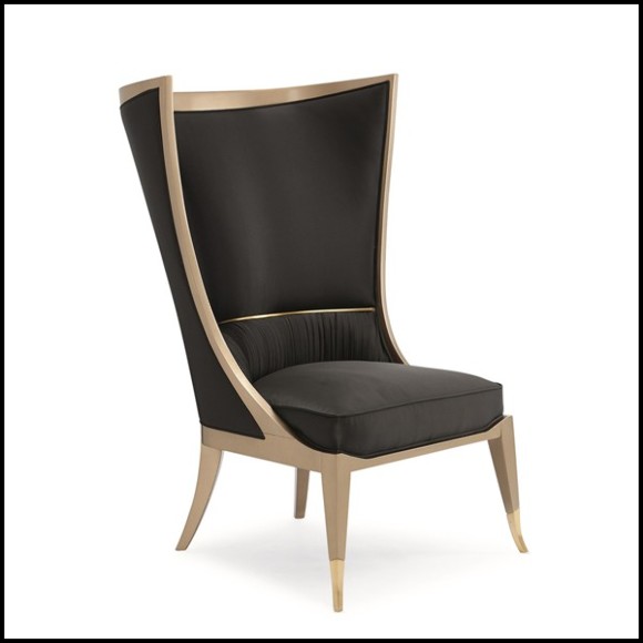 Fauteuil avec structure en métal doré vintage et tissu satiné chocolat foncé 180-Poppins