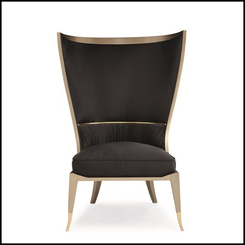 Fauteuil avec structure en métal doré vintage et tissu satiné chocolat foncé 180-Poppins