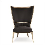 Armchair with structure in vintage gilded metal with chocolate dark satin fabric 180-Poppins