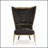 Fauteuil avec structure en métal doré vintage et tissu satiné chocolat foncé 180-Poppins