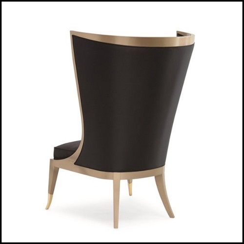 Fauteuil avec structure en métal doré vintage et tissu satiné chocolat foncé 180-Poppins