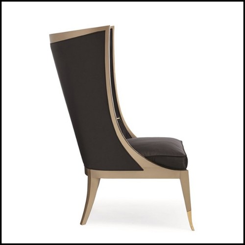 Fauteuil avec structure en métal doré vintage et tissu satiné chocolat foncé 180-Poppins