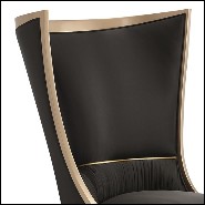 Fauteuil avec structure en métal doré vintage et tissu satiné chocolat foncé 180-Poppins