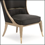 Fauteuil avec structure en métal doré vintage et tissu satiné chocolat foncé 180-Poppins