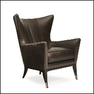 Armchair with structure in solid wood covered with brown genuine leather 180-Kenton