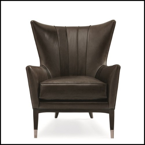 Armchair with structure in solid wood covered with brown genuine leather 180-Kenton